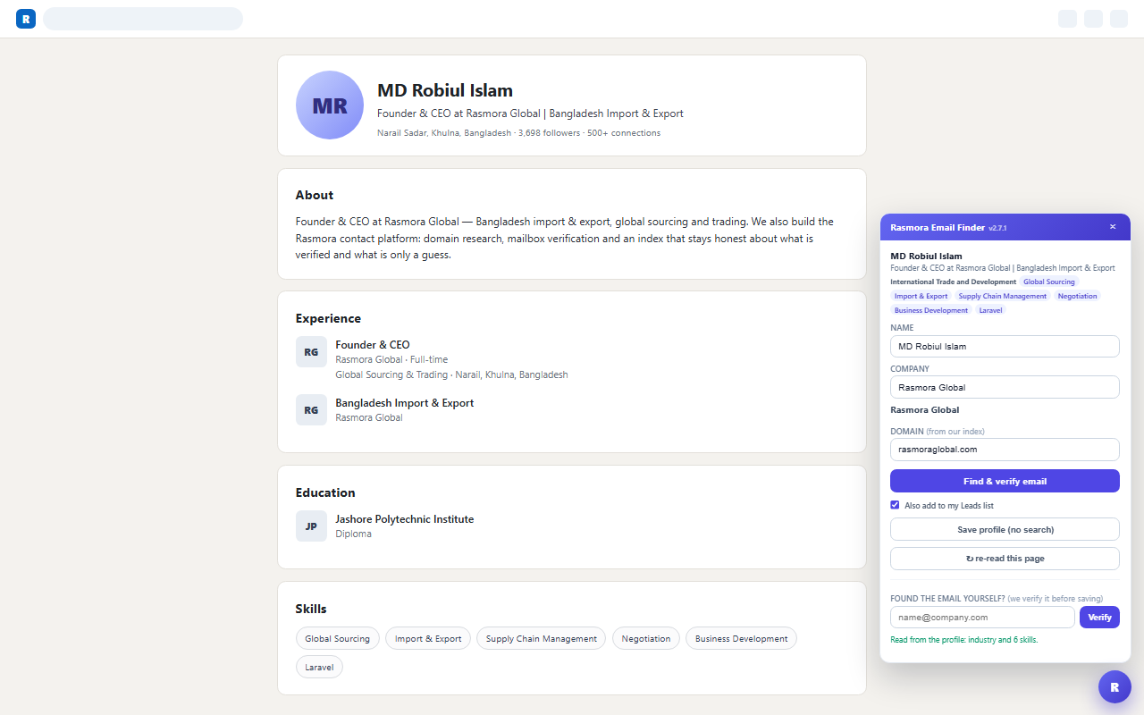 Profile, industry and skills captured by the extension