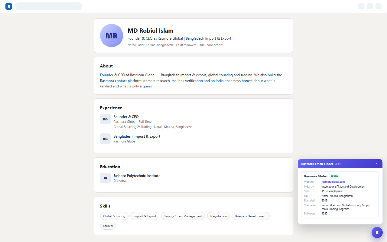 Company page with captured contacts